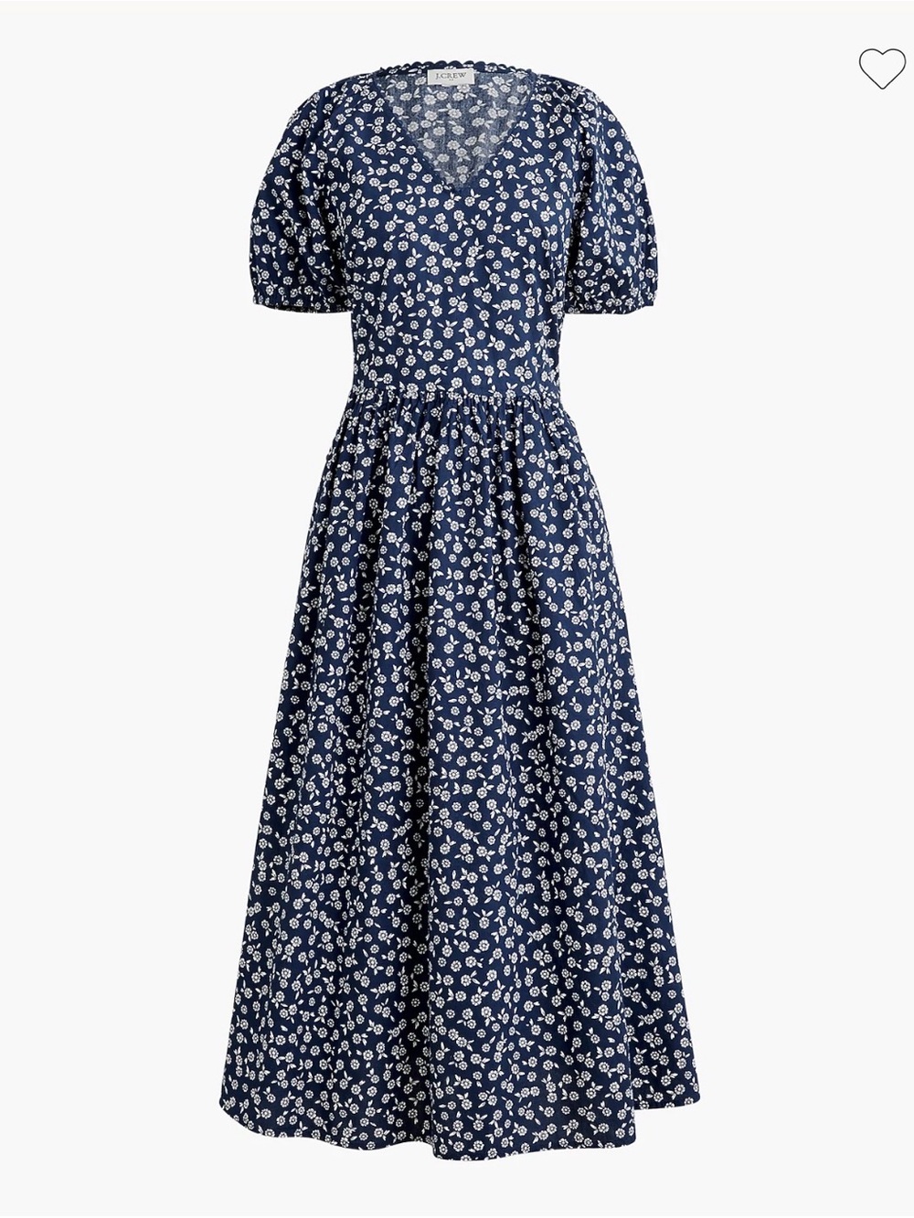 J.Crew Printed Lace Trim Mid Dress Navy Blue White Floral Cotton Sz 10